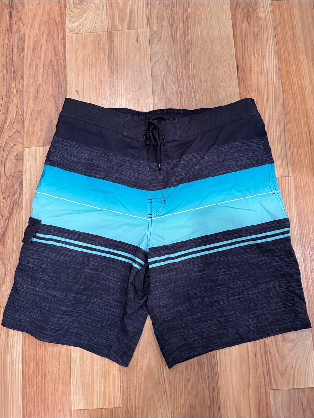 Sonoma Black and Aqua Gradient Stripe Swim Shorts Never Worn with lining